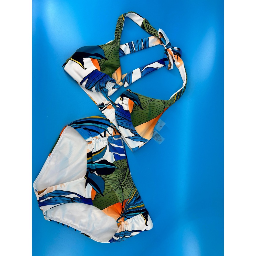 CALIA Womens Tropical Leaf Bikini Set High‎ Waist Size Small NWOT
